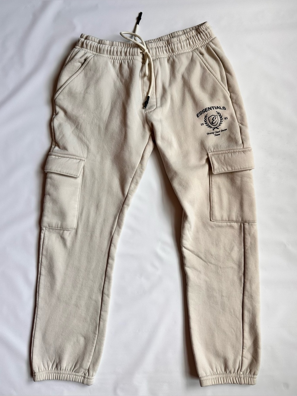 Essentials Cream Cargo Sweatpants with Drawstring Waist